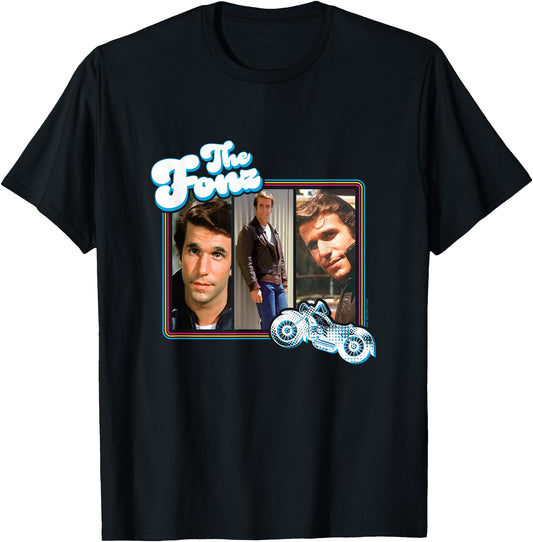 CBS Happy Days The Fonz T-Shirt - Men's Unisex Grey Cartoon Graphic Crew Neck Short Sleeve T-Shirt - Small, Medium, XX-Large