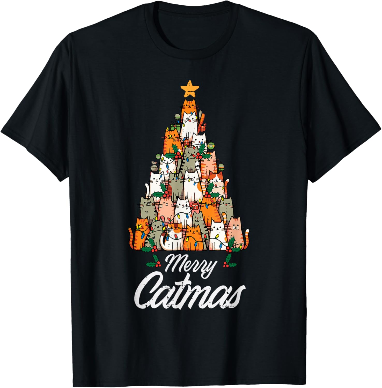 Christmas Tree Cat Merry Catmas Kawaii Xmas Women Girls Kids
