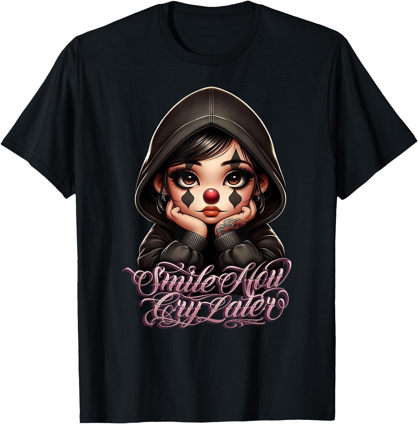 SMILE NOW CRY LATER Chicana Payasa Tattoo Chicano Artwork