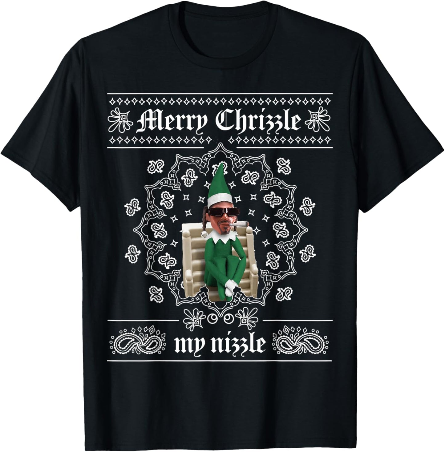 Christmas Elf Gangster Merry Chrizzle OG Bandana Design T-Shirt