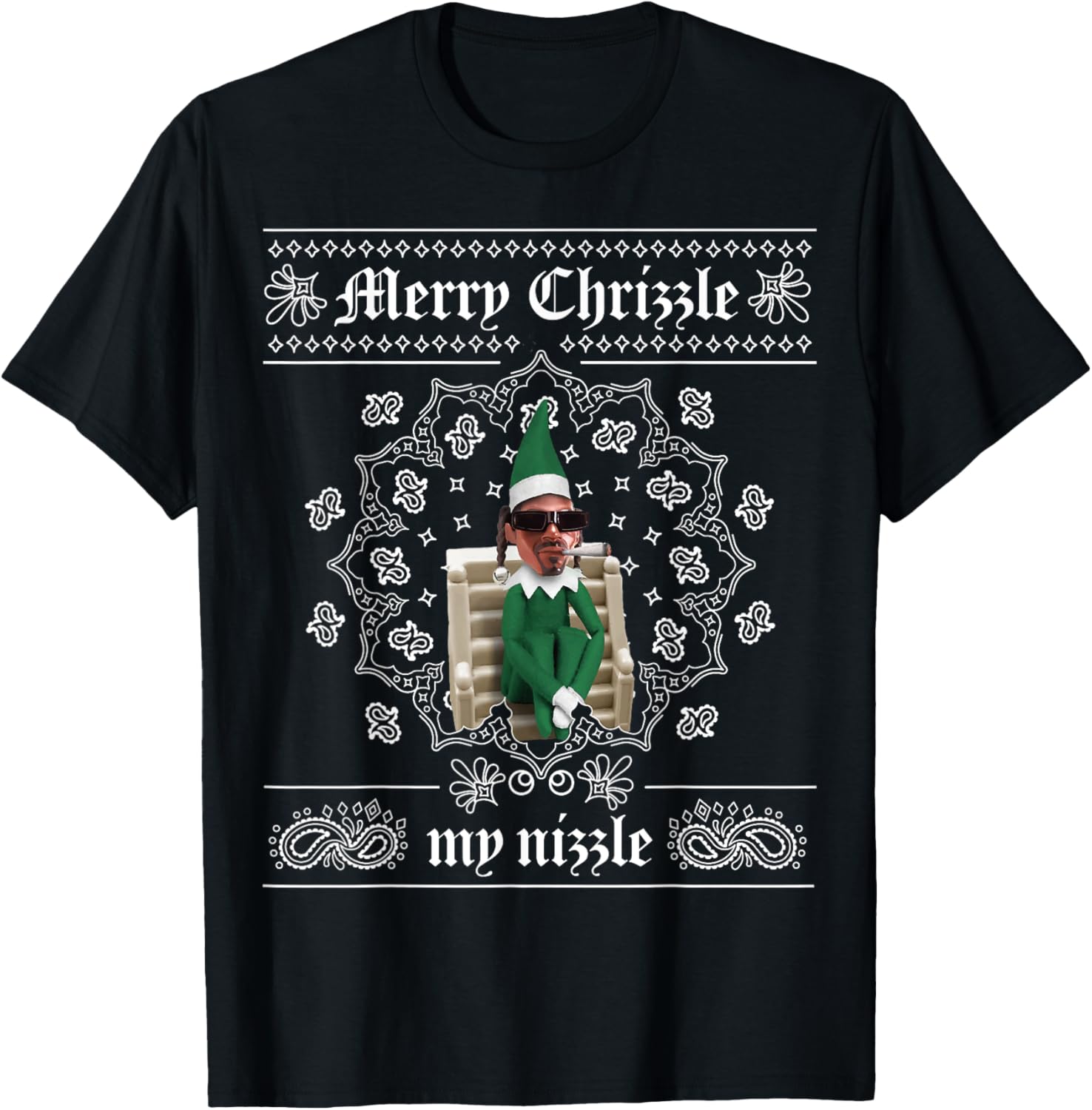 Christmas Elf Gangster Merry Chrizzle OG Bandana Design T-Shirt