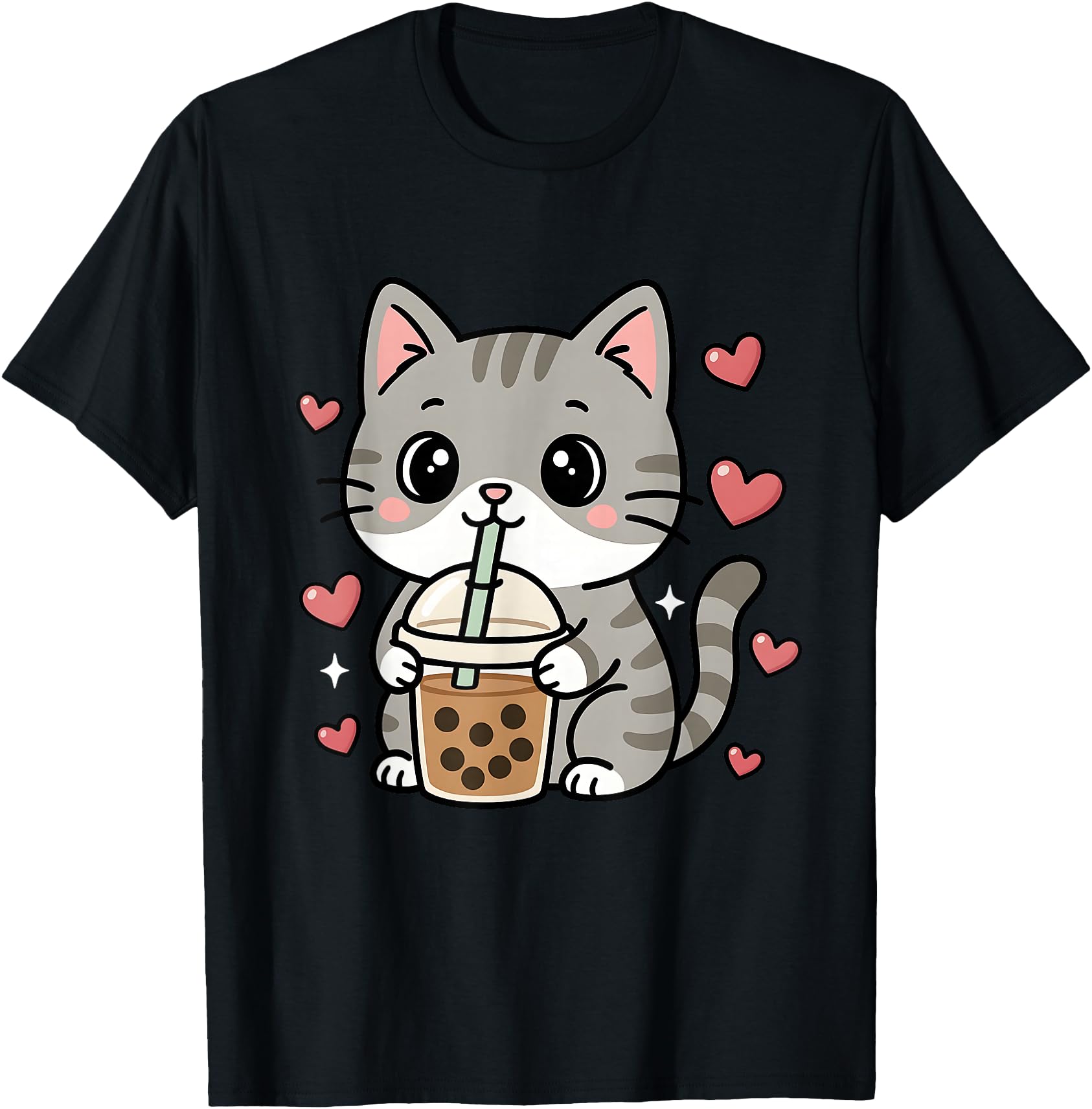 Cute Grey Cat Boba Tea Bubble Tea Anime Kawaii Neko Women