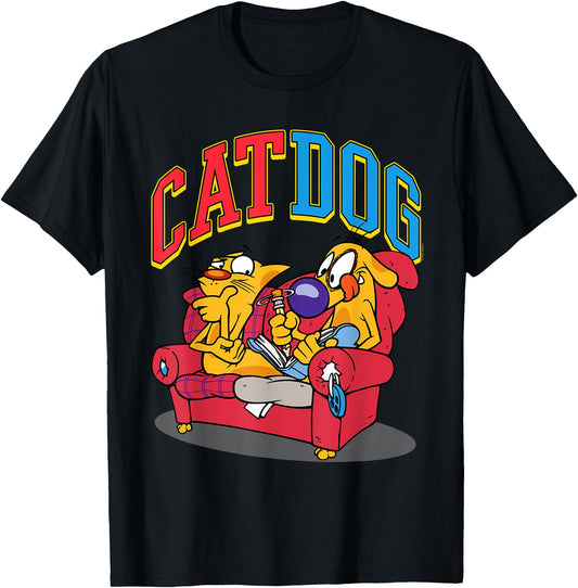 CatDog Hanging Out Retro Cartoon T-Shirt for Men Women Girls