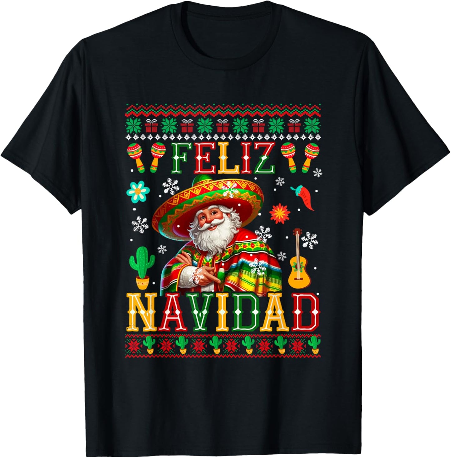 Feliz Navidad Xmas Mexican Santa Sombrero Colorful Sweater