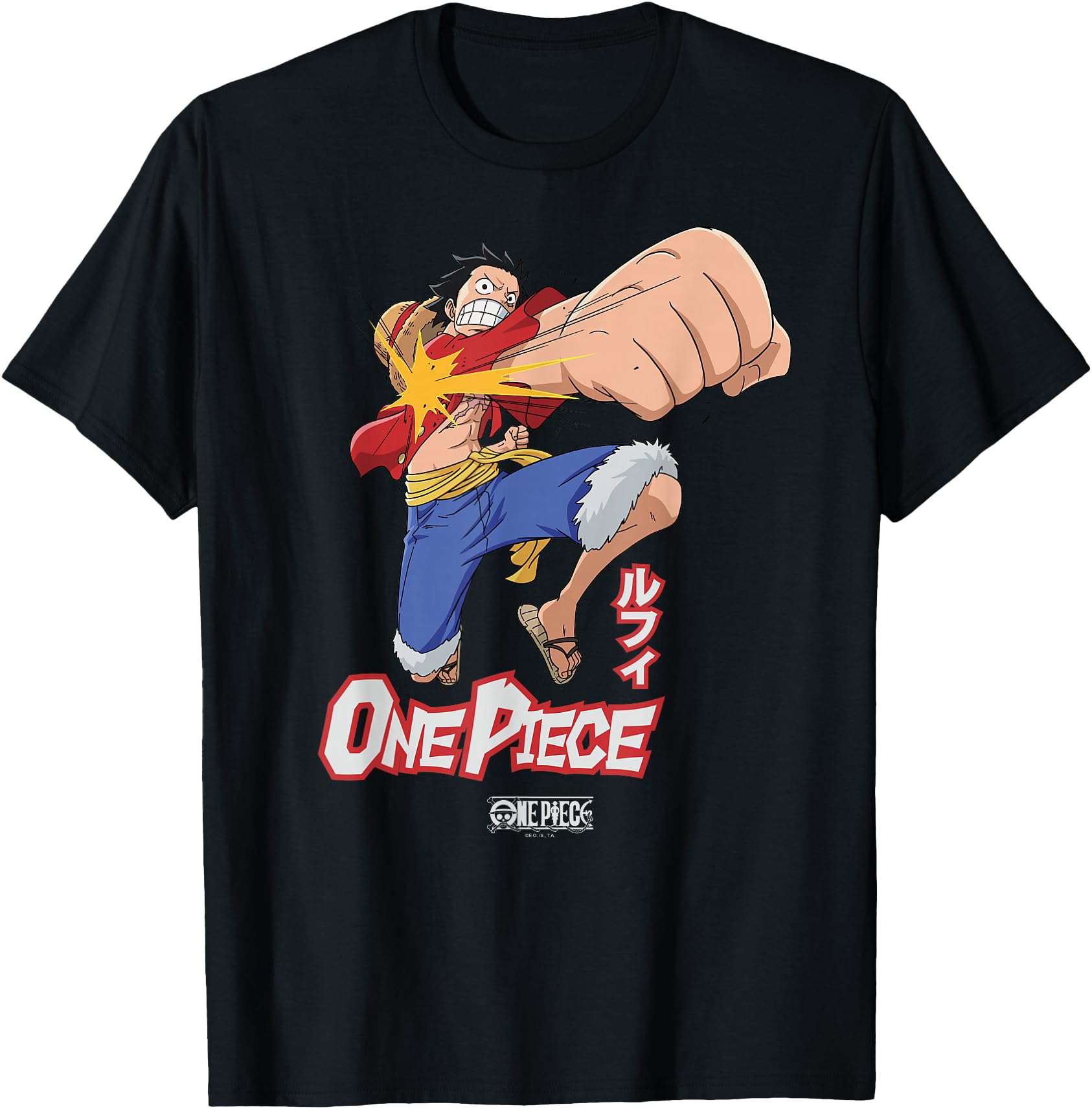 One Piece Anime Luffy Attack Pose Flying Fist with Kanji