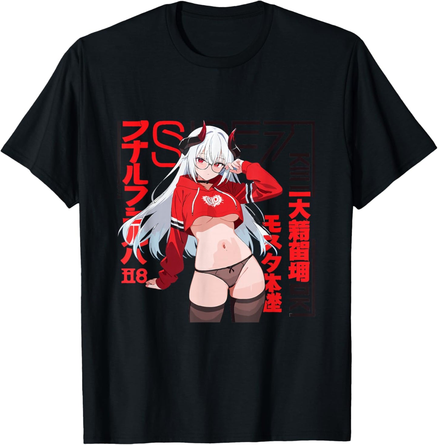 Waifu Sexy Anime Girl Glasses Horns Japanese Style