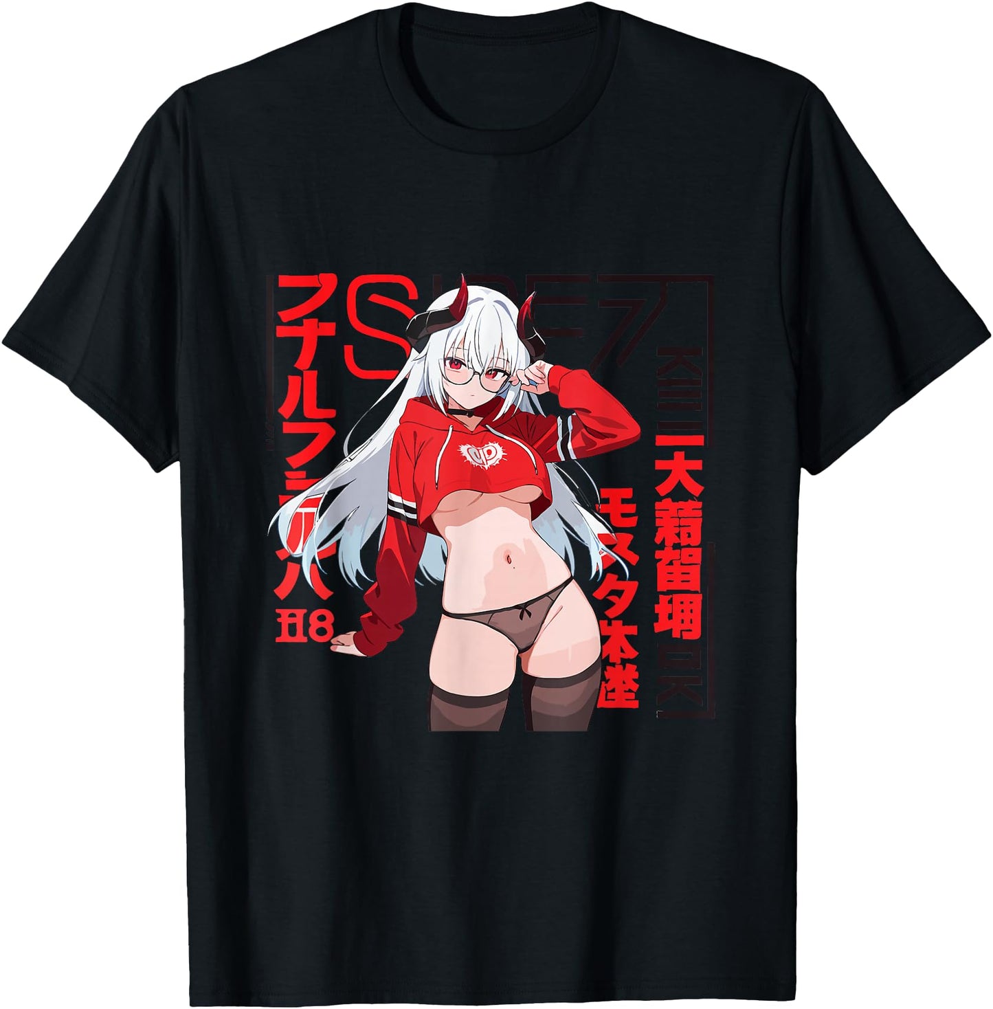 Waifu Sexy Anime Girl Glasses Horns Japanese Style