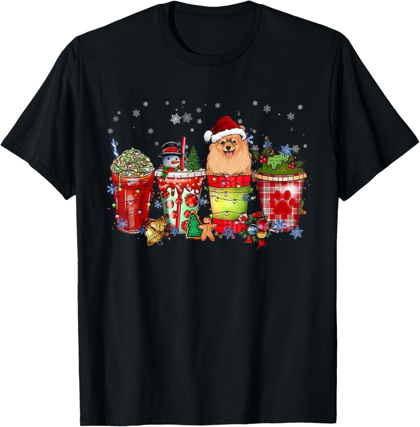 Cute Pomeranian Dog Christmas Coffee Pajamas Xmas T-Shirt for Men Women