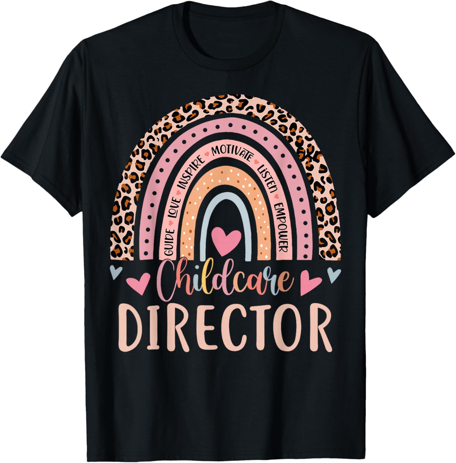 Childcare Director Rainbow Leopard Print Daycare Provider T-Shirt