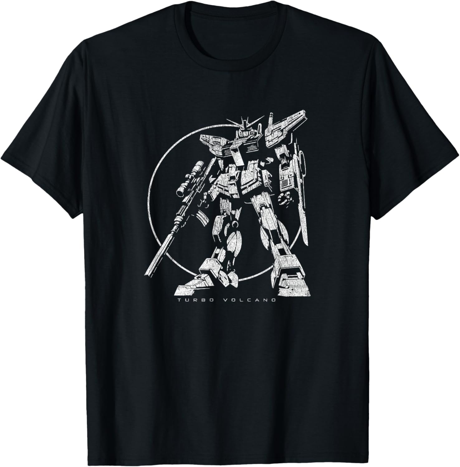 Turbo Volcano Retro 1980s Anime Mecha Distressed Future Robot Design T-Shirt, Small, Black