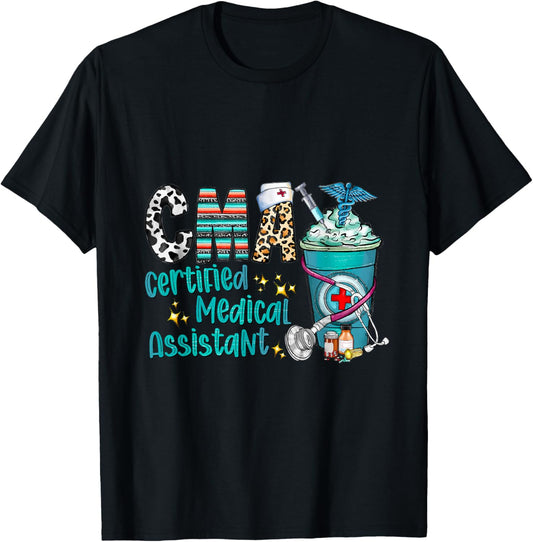 Certified Medical Assistant CMA Leopard Cowhide Coffee Cup T-Shirt