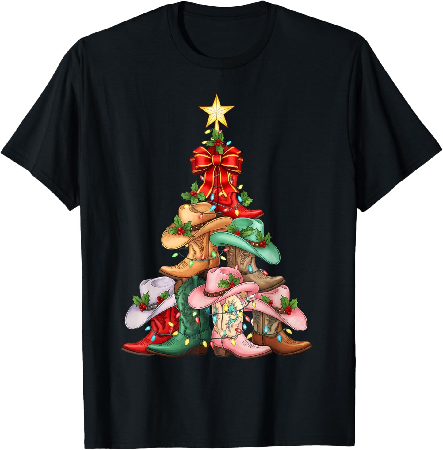 Howdy Christmas Tree Western Cowgirl Boots Xmas Lights