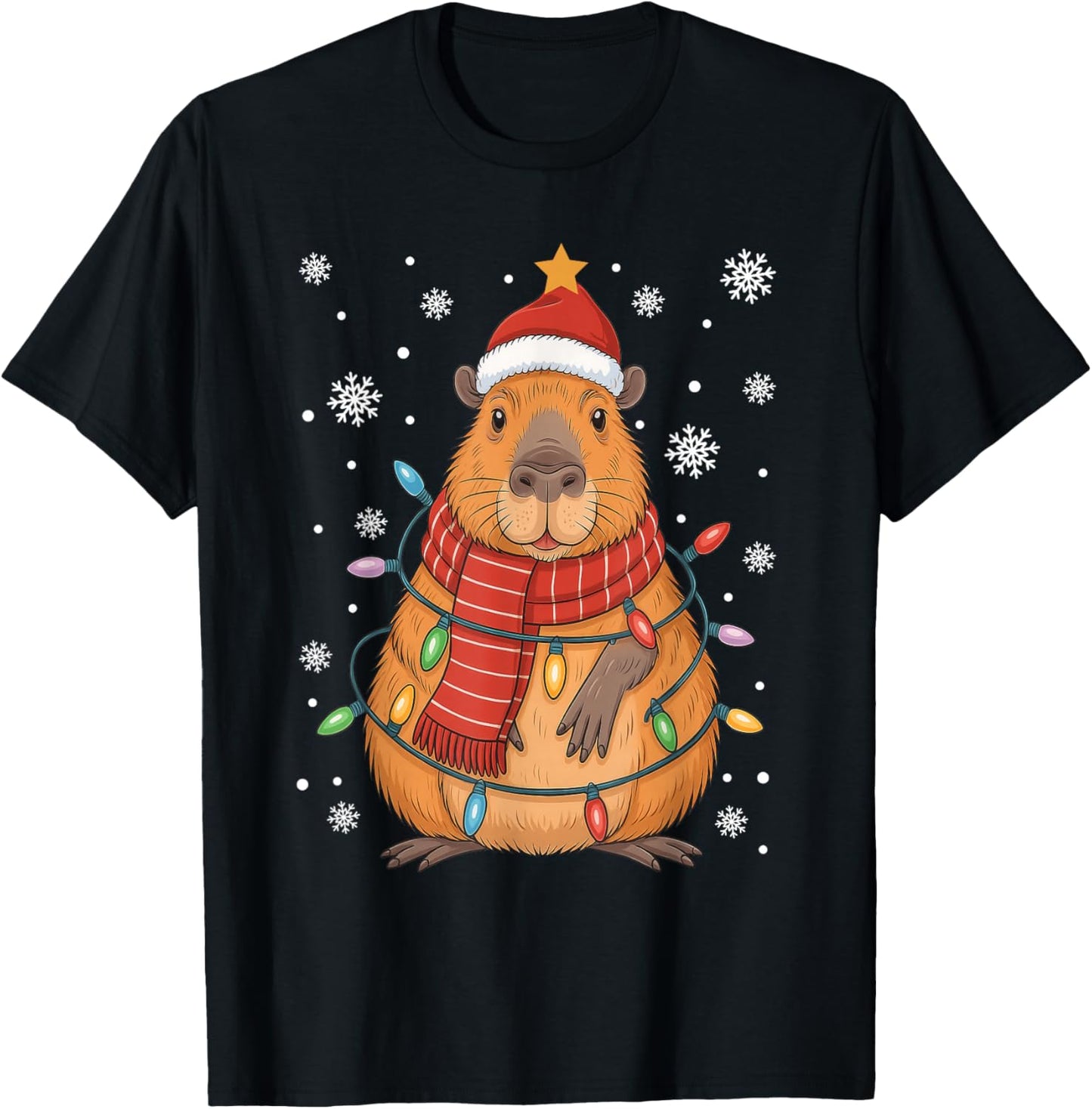Christmas Capybara with Santa Hat Xmas Lights Gift Boys Girl
