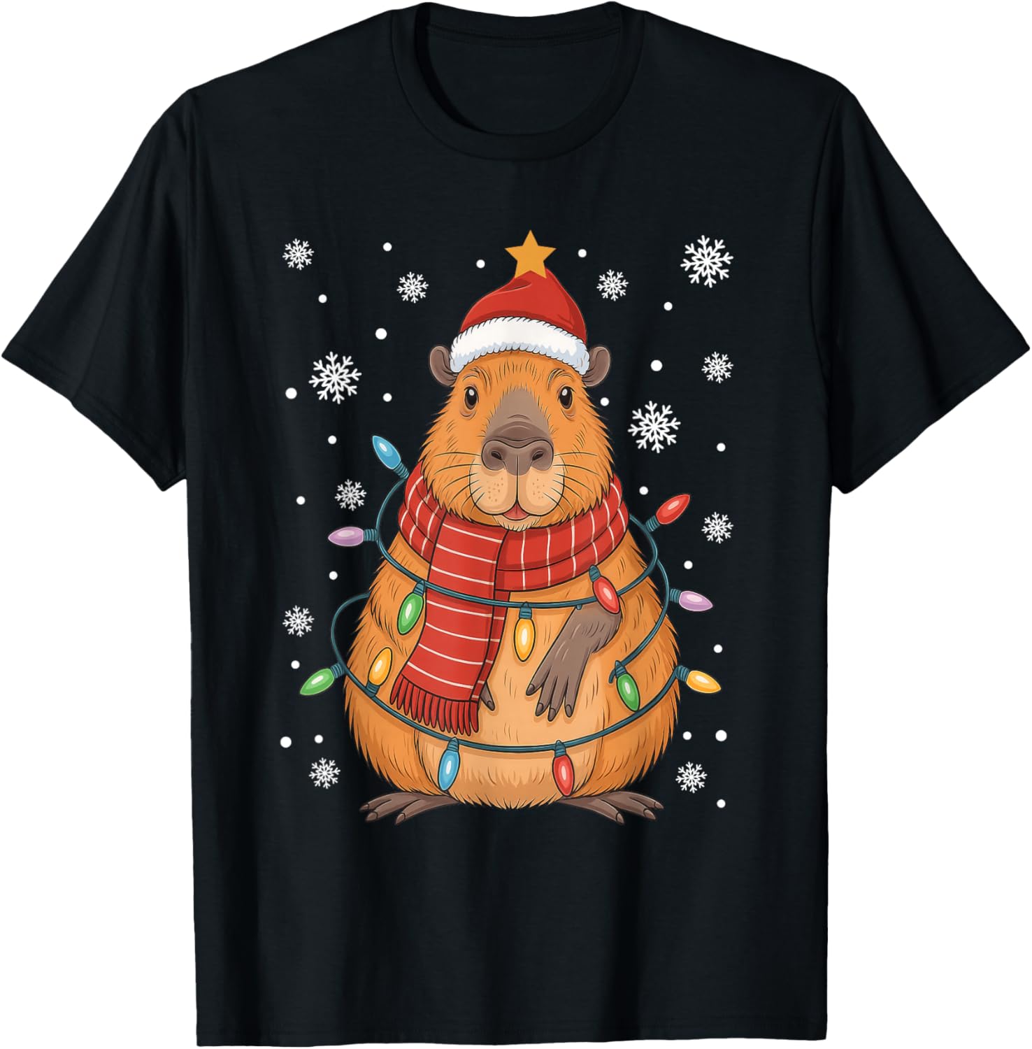 Christmas Capybara with Santa Hat Xmas Lights Gift Boys Girl
