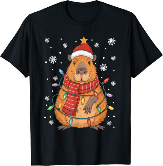 Christmas Capybara with Santa Hat Xmas Lights Gift Boys Girl