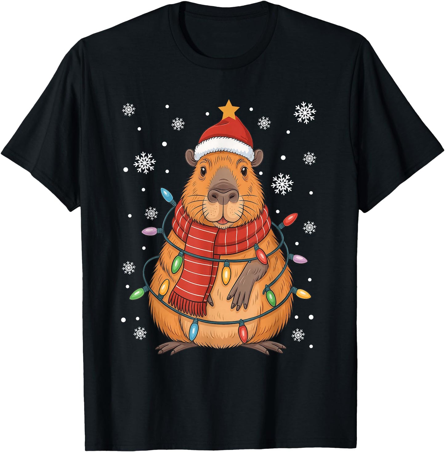 Christmas Capybara with Santa Hat Xmas Lights Gift Boys Girl