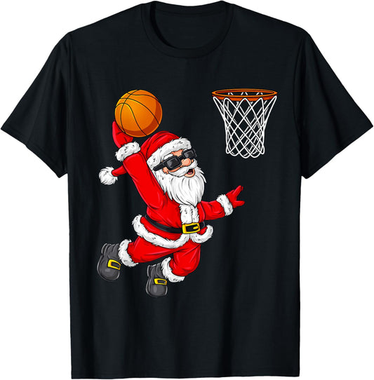 Christmas Santa Claus Dunking A Basketball Boys Kids Xmas