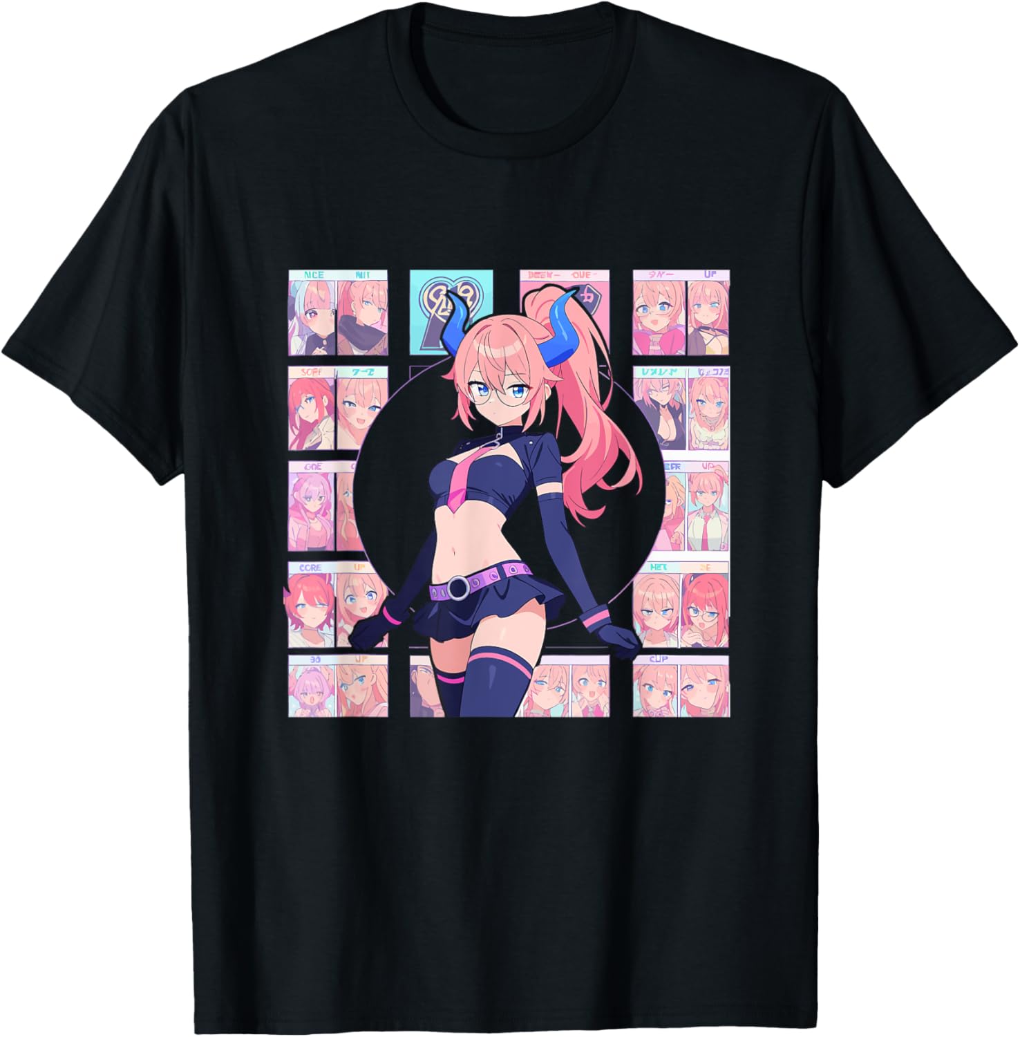 Waifu Sexy Anime Girl Horns Mini Skirt Japanese Retro Art