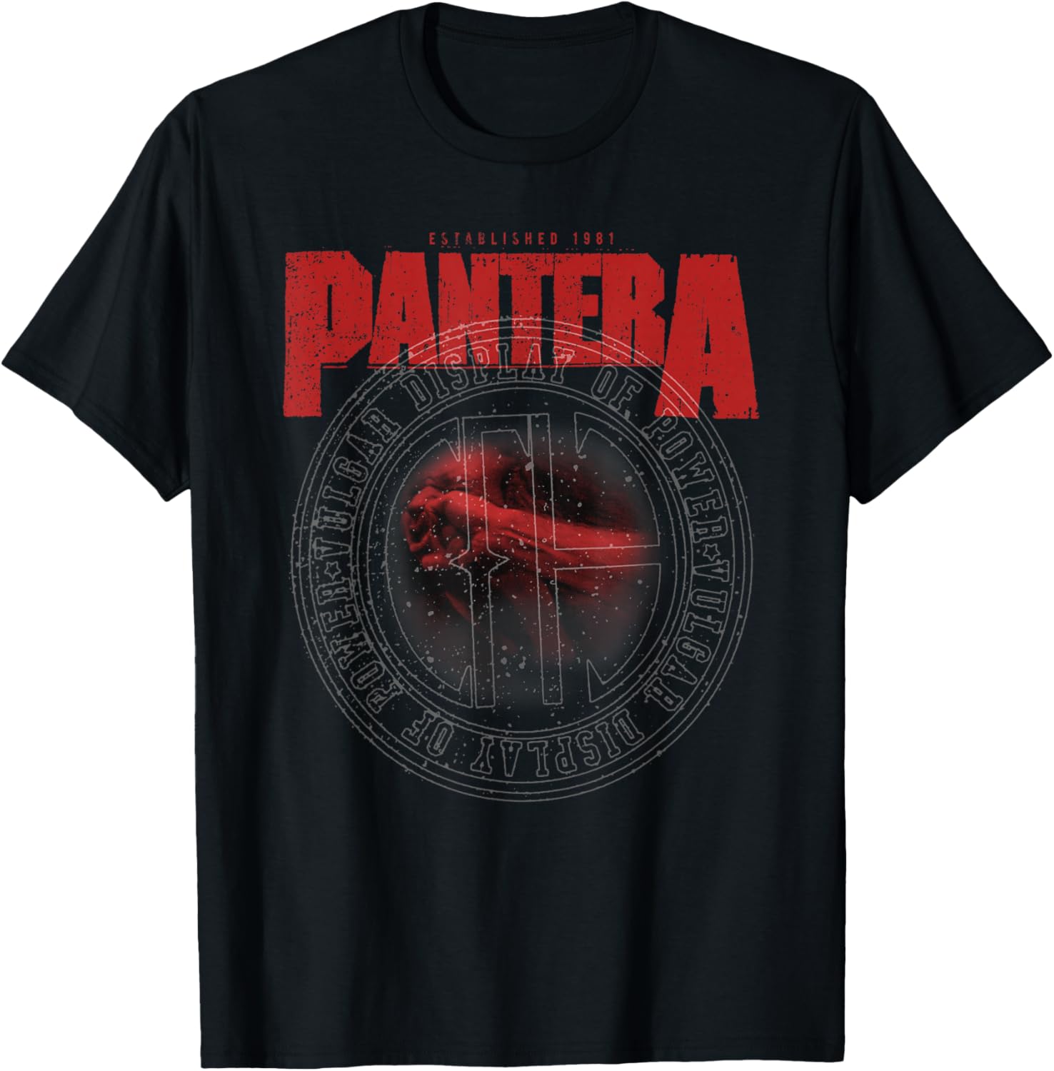 Pantera Official Vulgar Display of Power Circle Black Unisex-Adults Classic Fit Crew Neck Short Sleeve