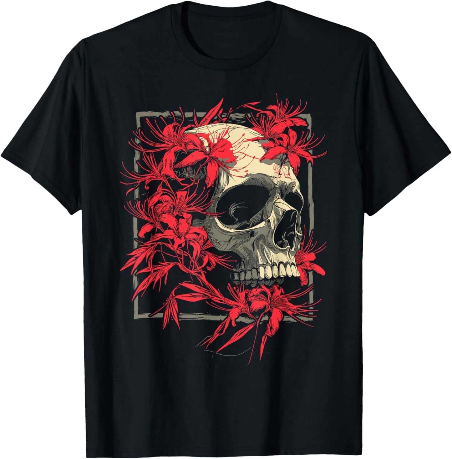 Red Spider Lily Flower Skull Skeleton Japanese Anime Otaku