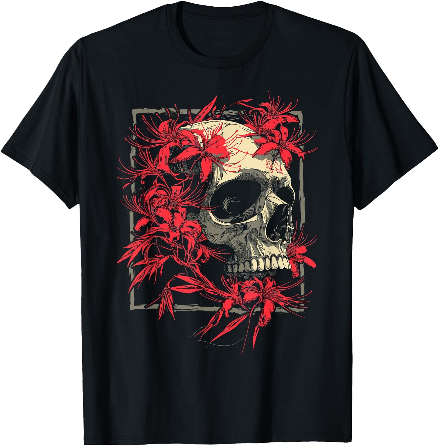 Red Spider Lily Flower Skull Skeleton Japanese Anime Otaku