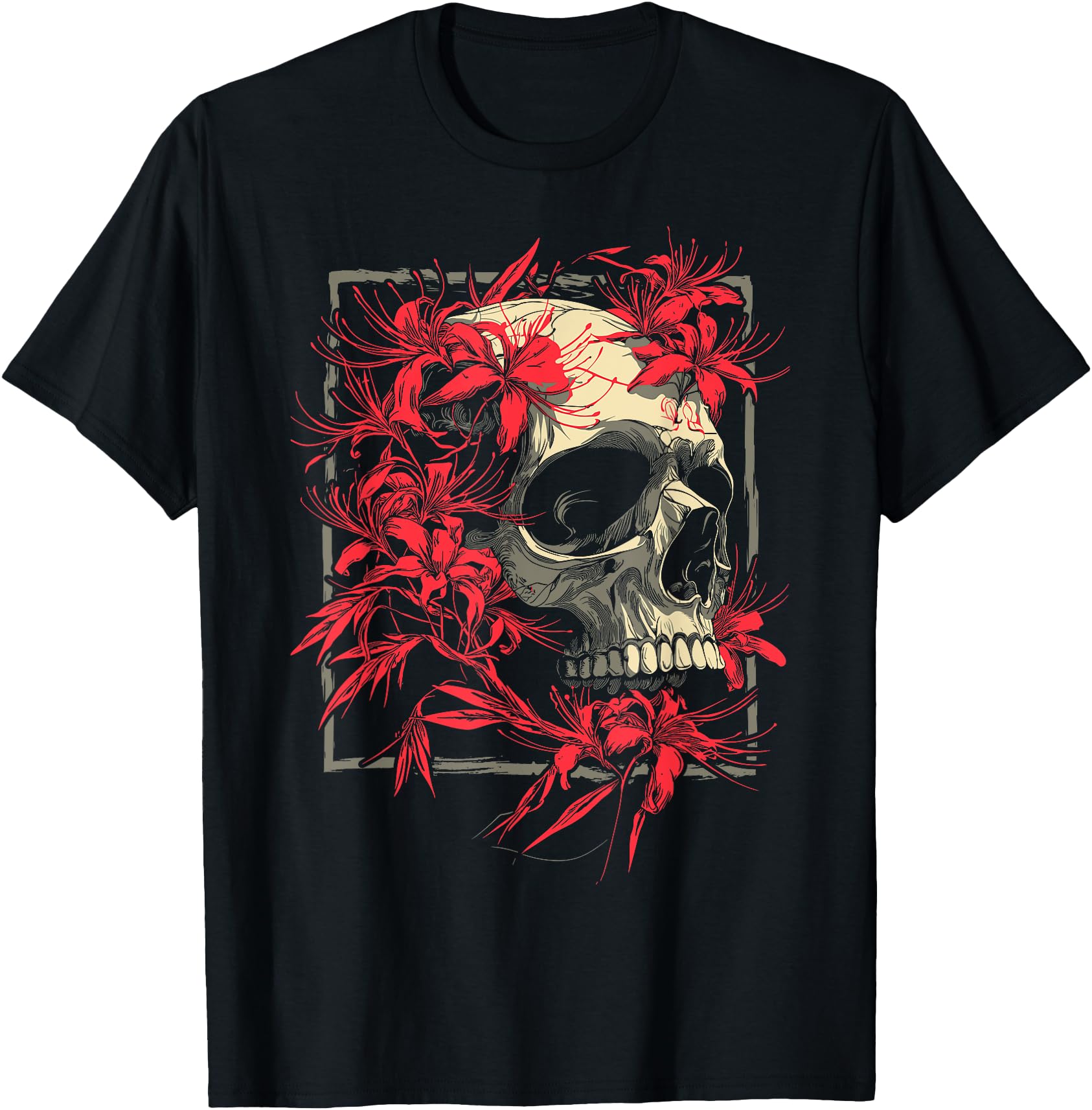 Red Spider Lily Flower Skull Skeleton Japanese Anime Otaku