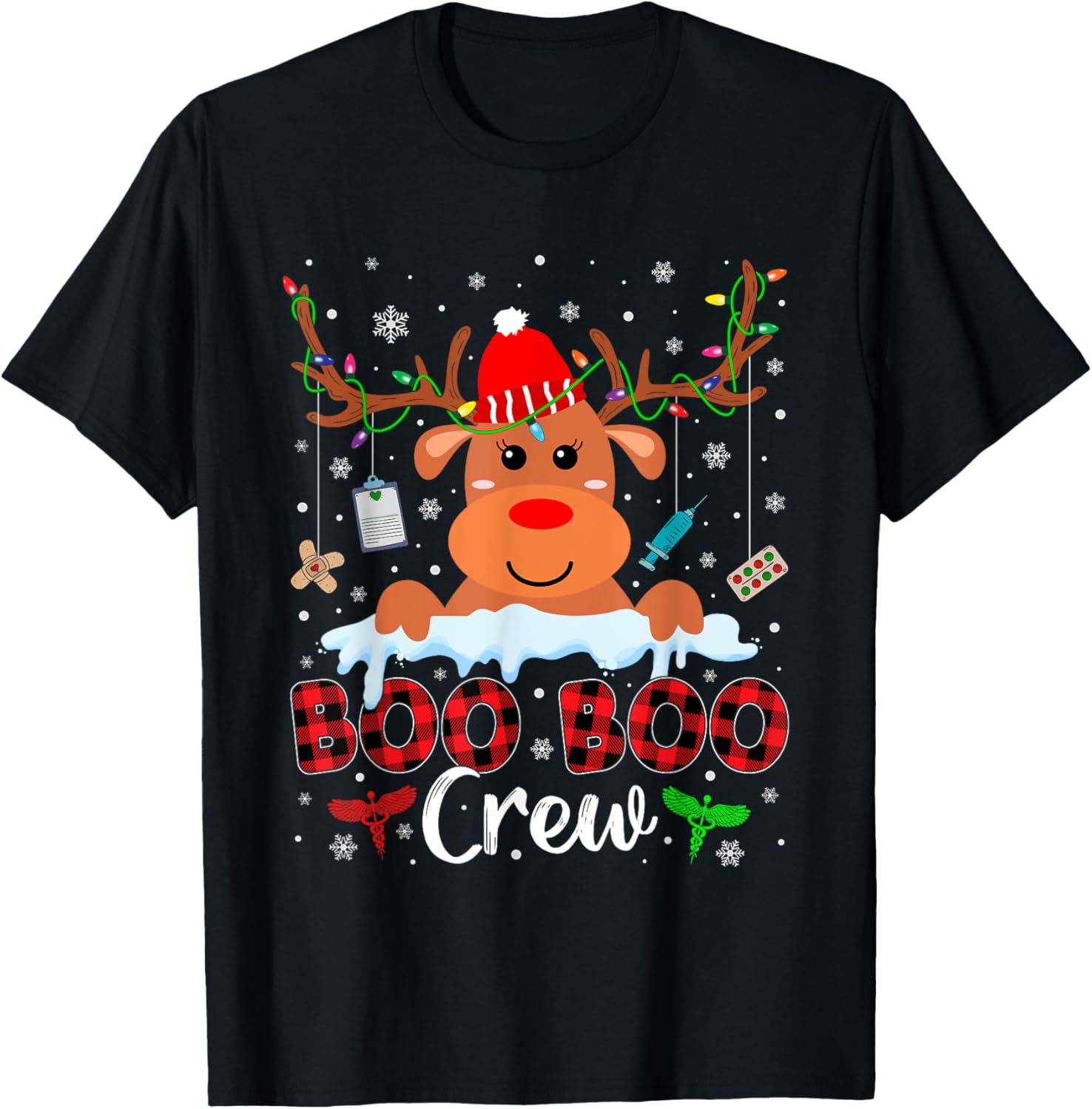 Christmas Reindeer Boo Boo Crew Nurse Buffalo Plaid Xmas