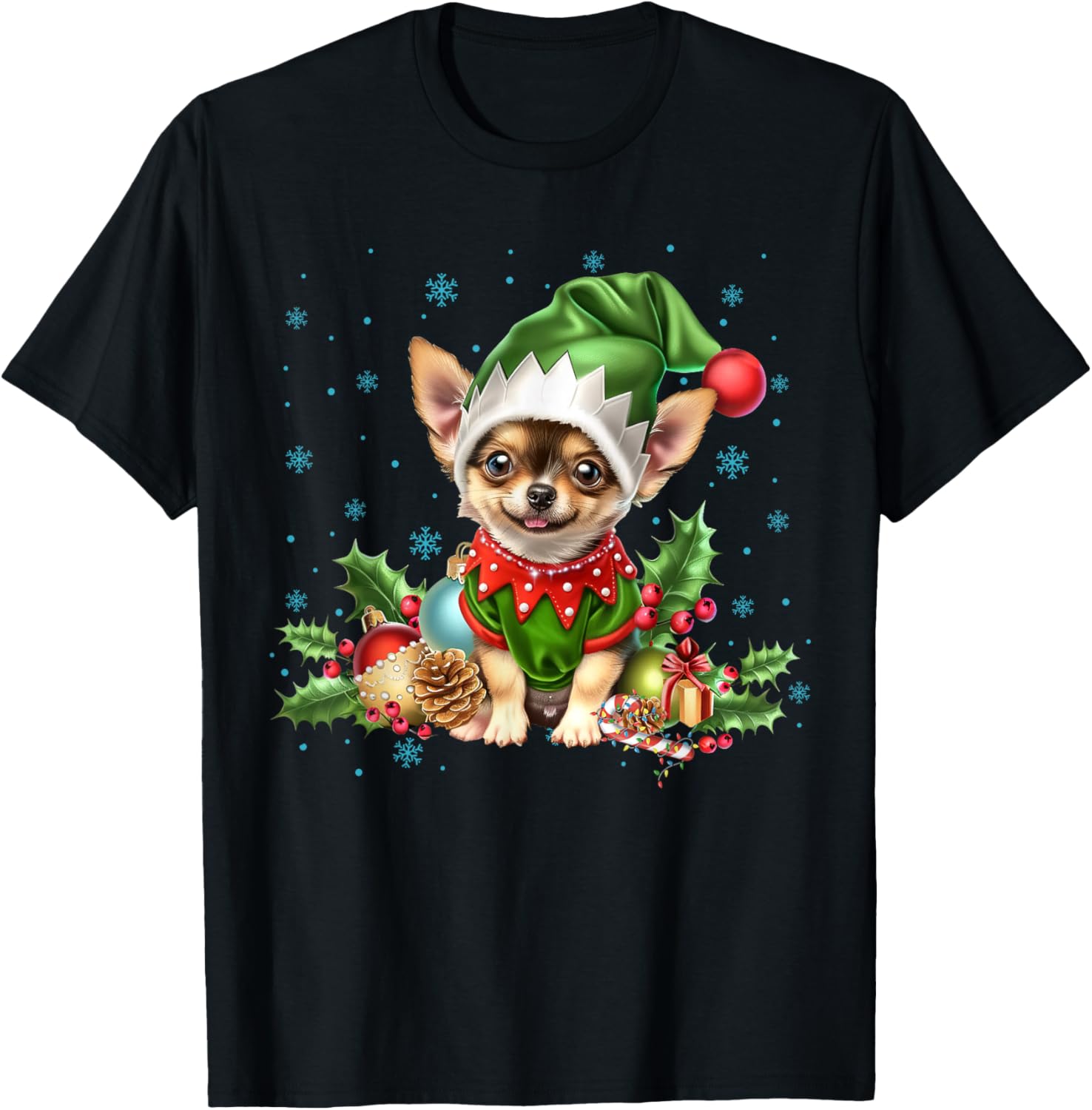 Chihuahua Christmas Dog Lights Santa Hat Xmas Funny
