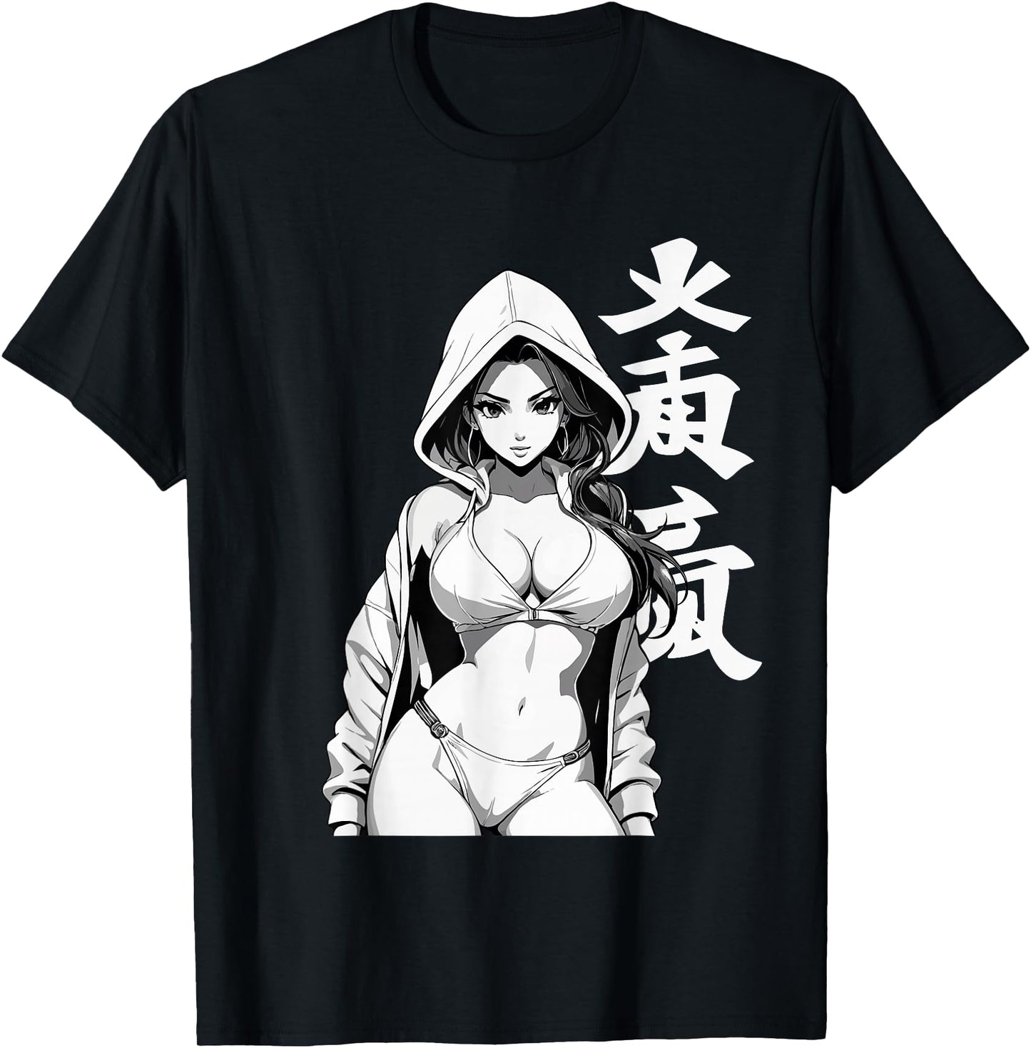 Sexy Waifu Sport Anime Girl Japanese in Black White Art