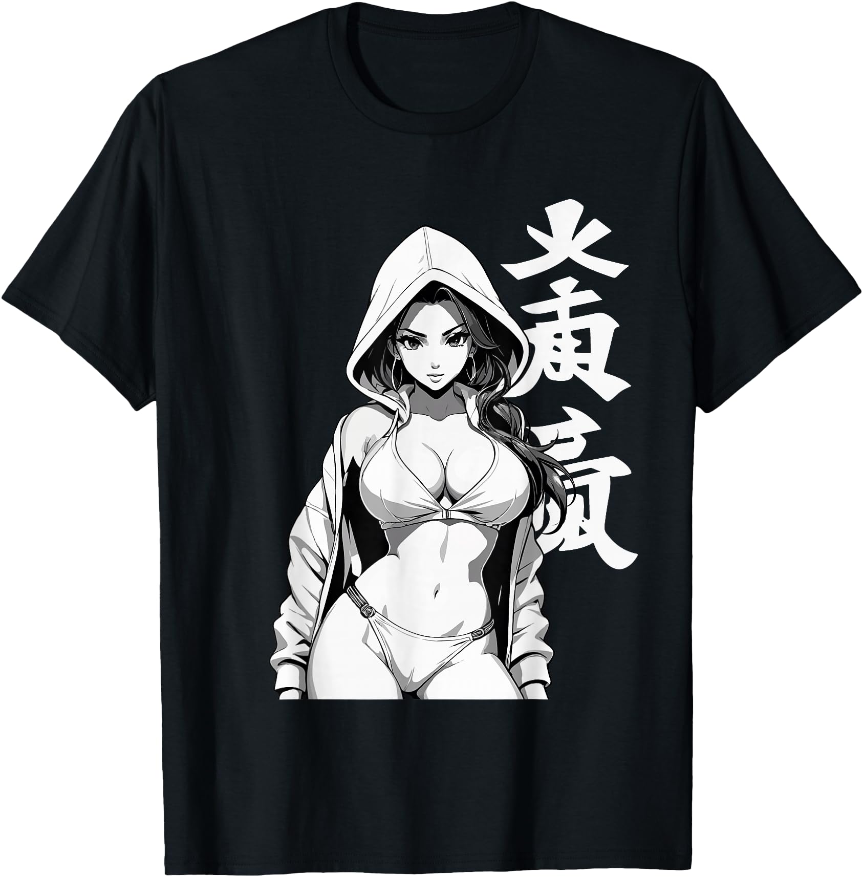 Sexy Waifu Sport Anime Girl Japanese in Black White Art