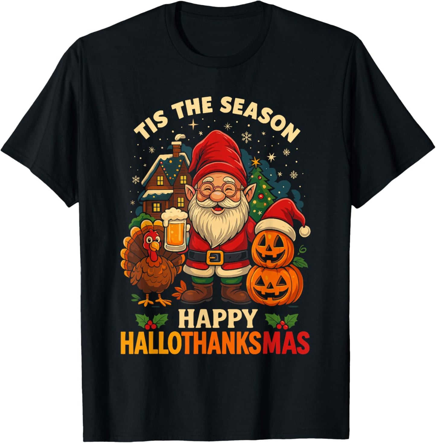 Gnome Happy Hallothanksmas Shirt Halloween Thanksgiving Xmas