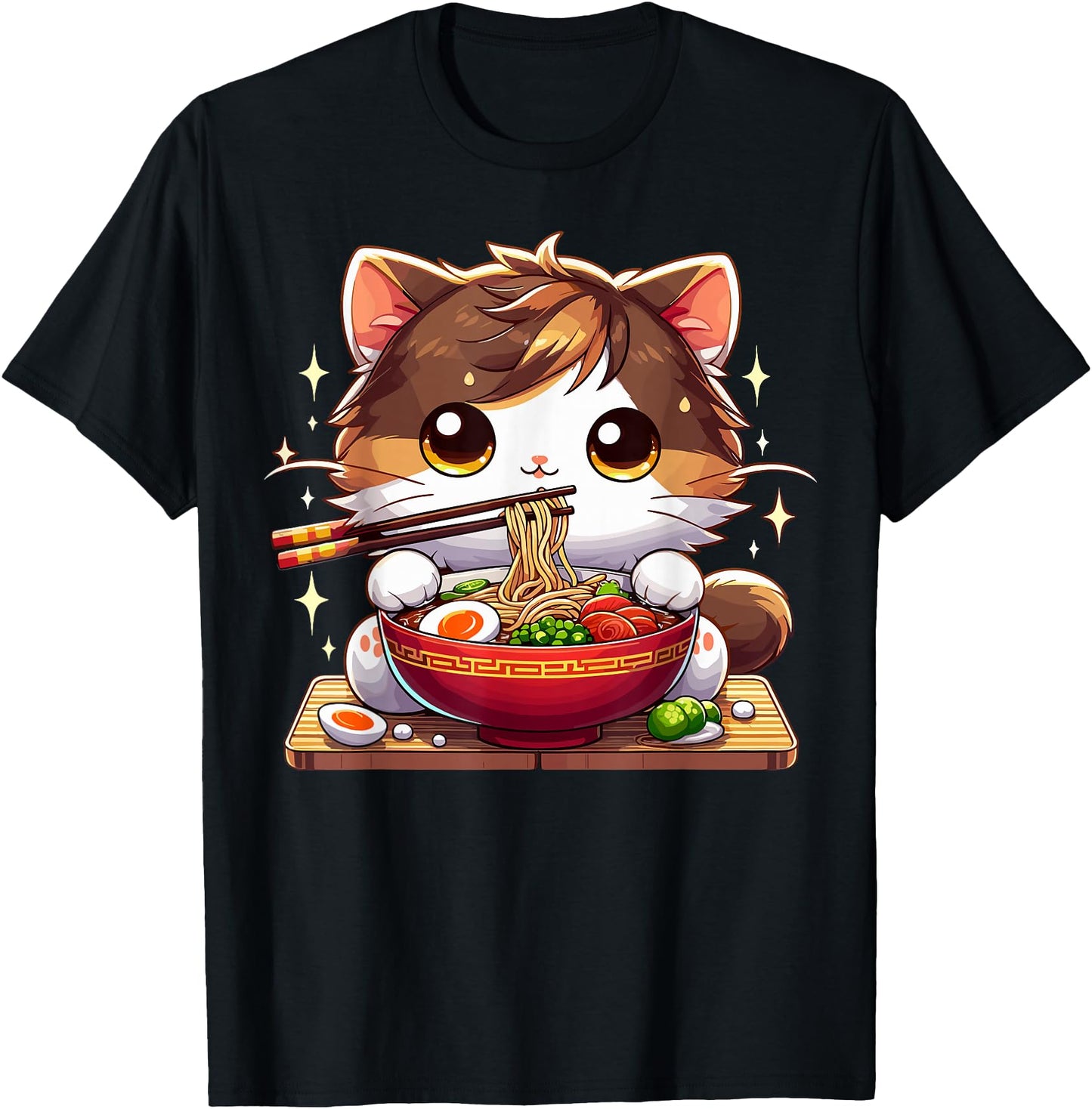 Kawaii Cat Eating Ramen - Cute Anime Japanese Noodles Lover