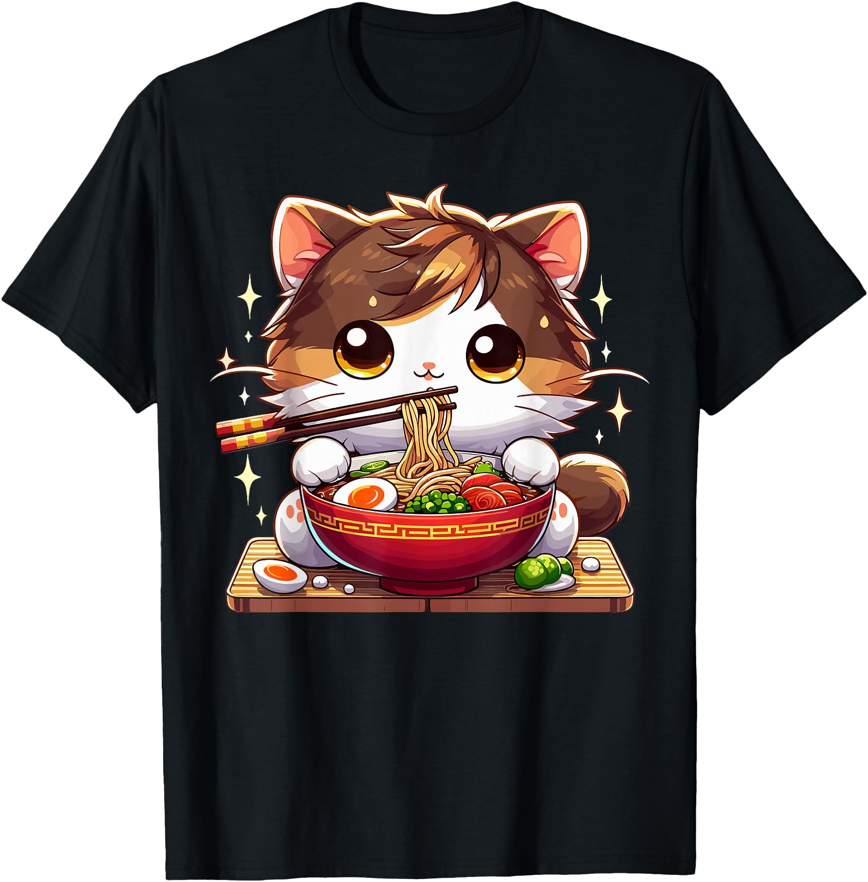 Kawaii Cat Eating Ramen - Cute Anime Japanese Noodles Lover