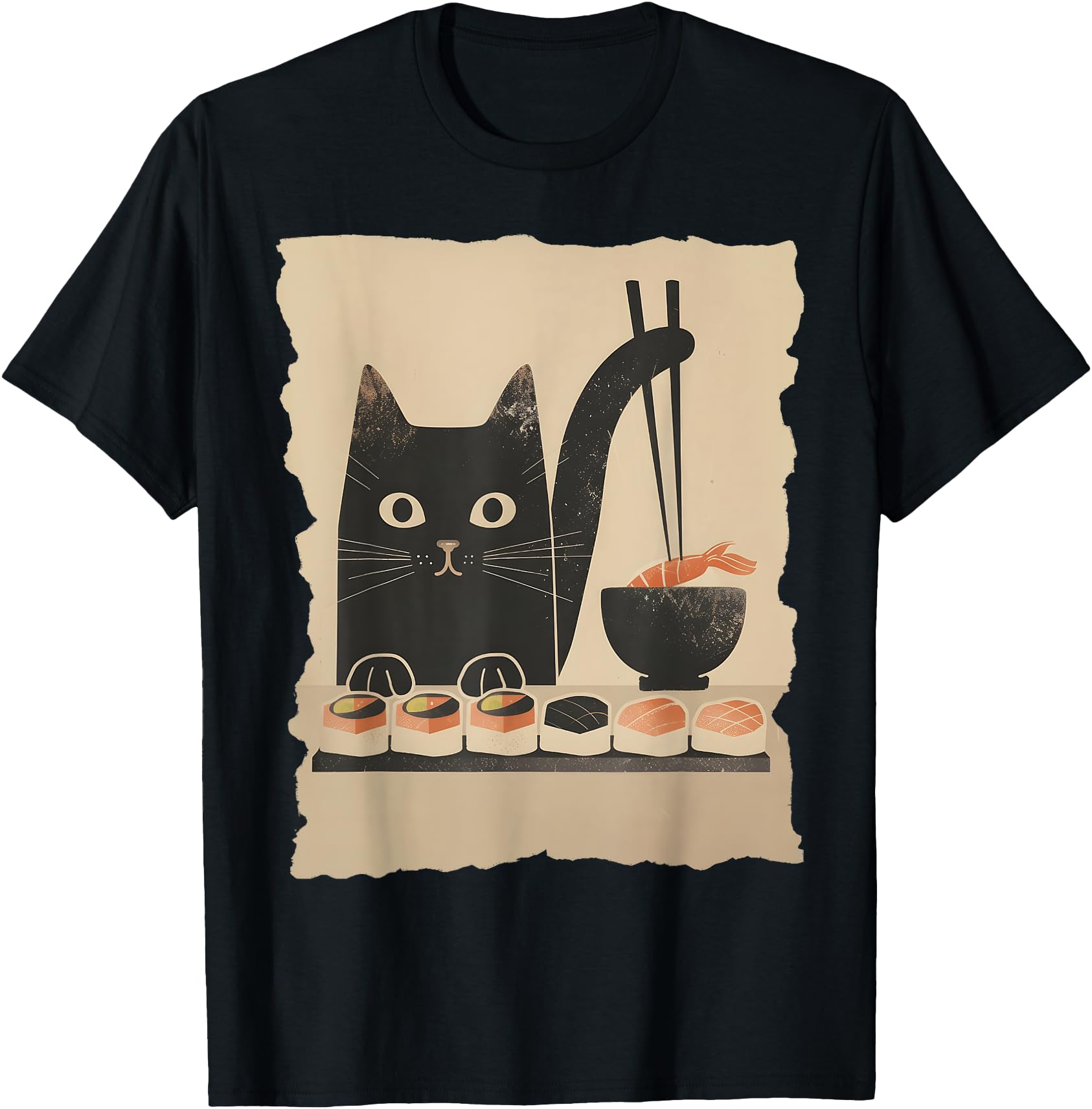 Japanese Sushi Cat Funny Graphic Tees Kawaii Cat Anime Gifts Men Women Girls
