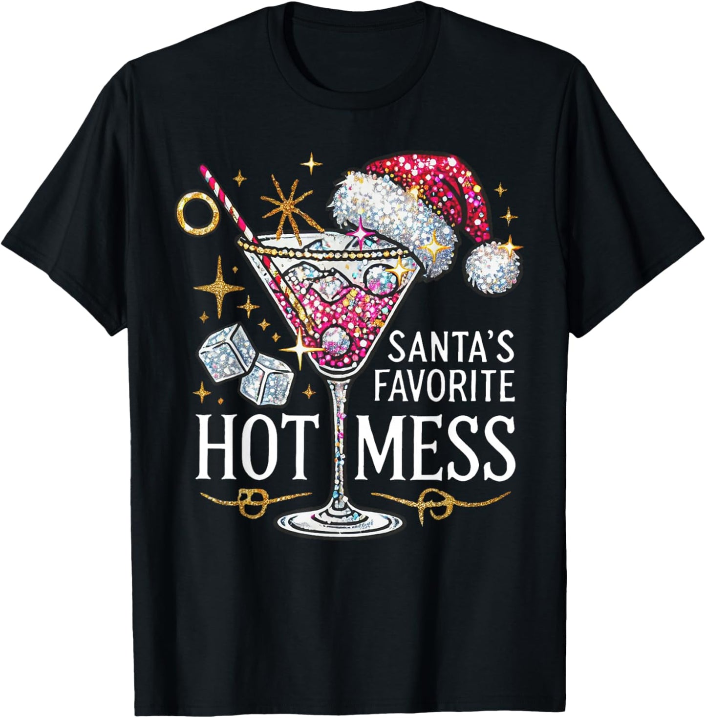 Santa's Hot Mess Drinking Holiday Xmas Martini Margarita