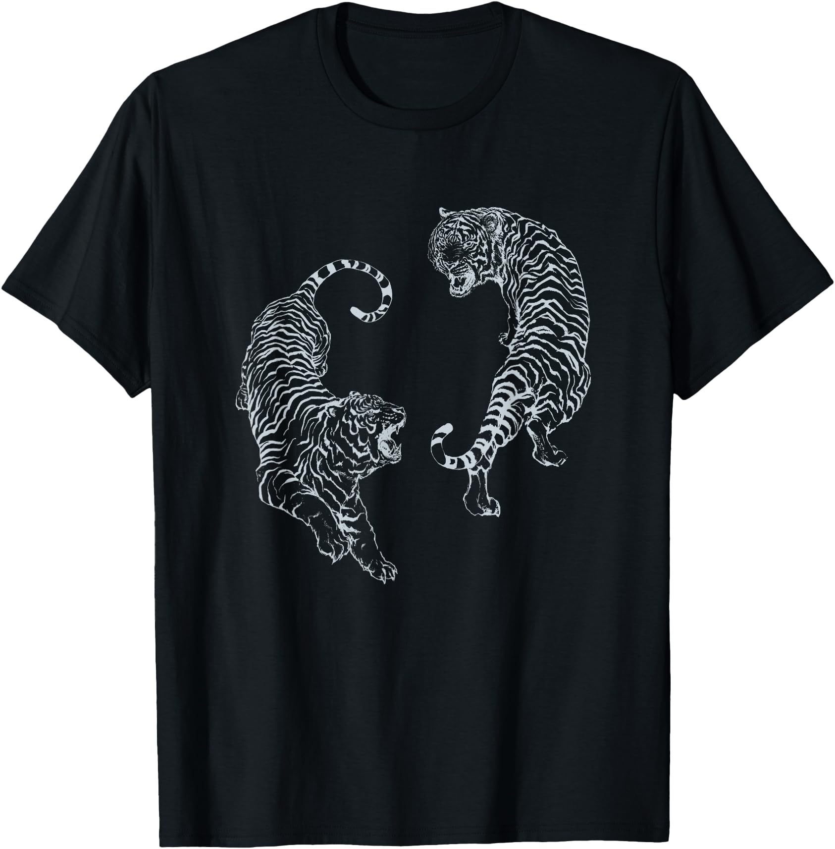 Vintage Tiger Aesthetic Tattoo Art Twin Tigers
