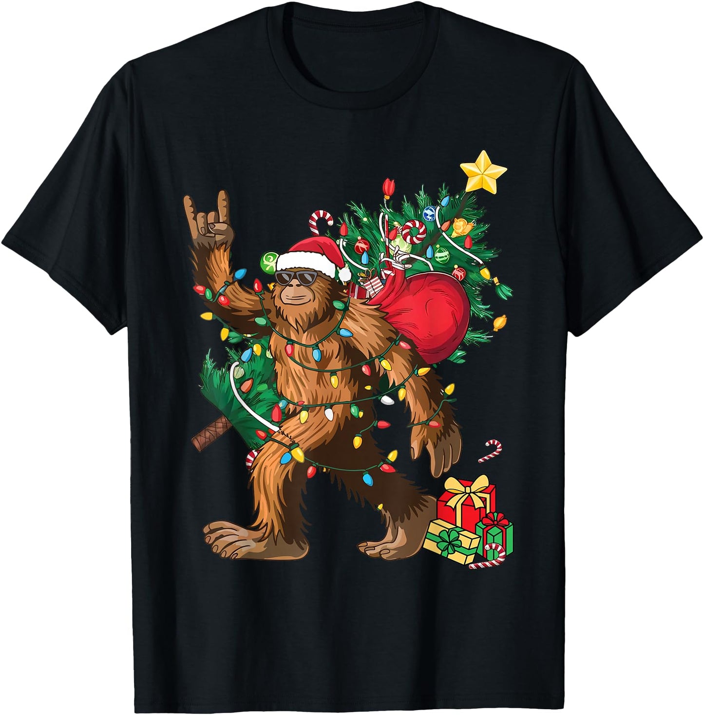 Bigfoot Christmas Tree Lights Xmas Boys Men Sasquatch Lovers