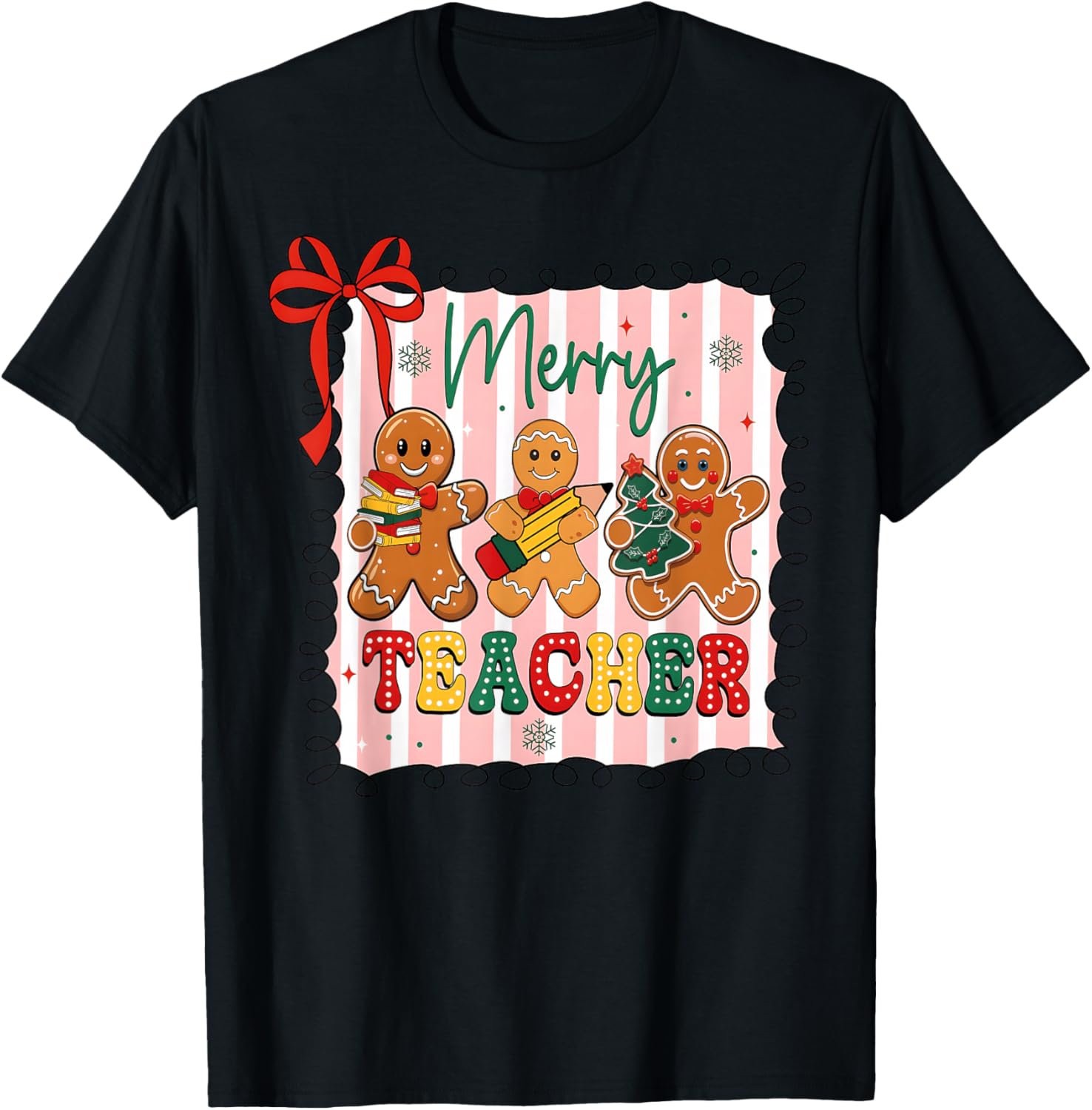 Christmas Preppy Gingerbread Coquette Bow Merry Teacher