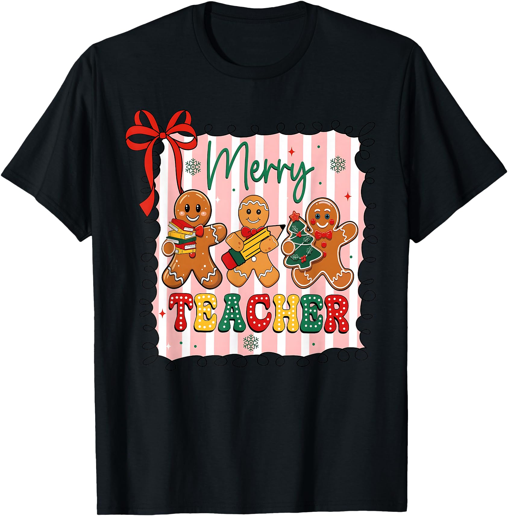 Christmas Preppy Gingerbread Coquette Bow Merry Teacher