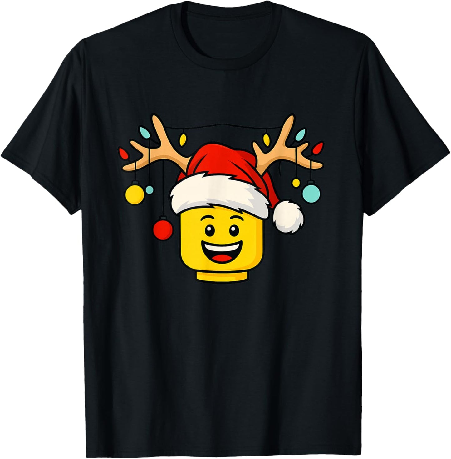 Christmas Building Bricks Head with Santa Hat Antlers Lights