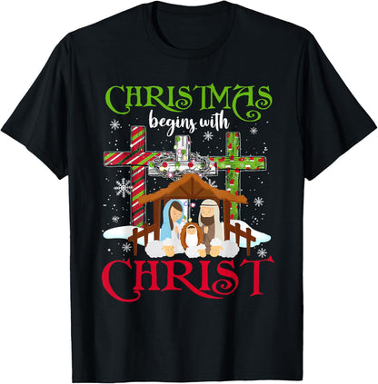 Christmas Begins With Christ Snowman Christian Cross Xmas