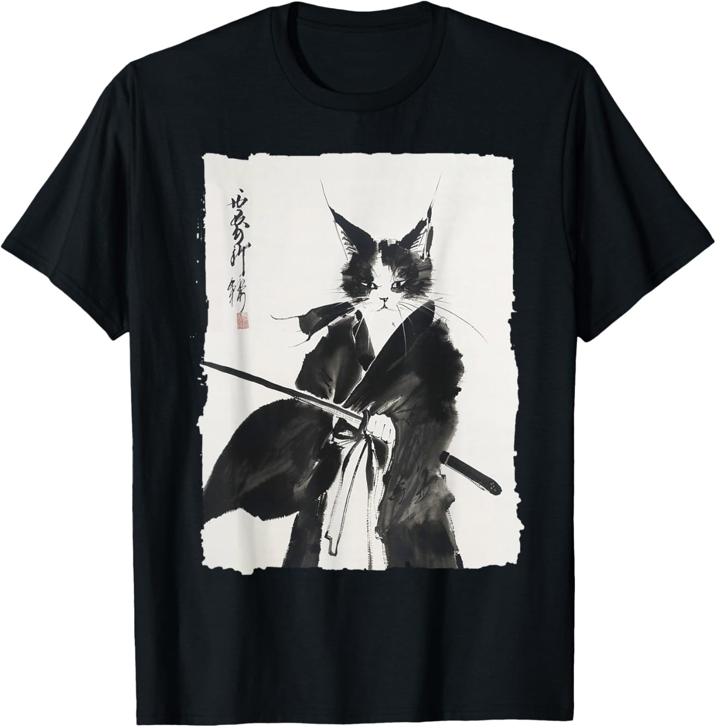 Samurai Cat Warrior Ink - Japanese Art Feline Katana