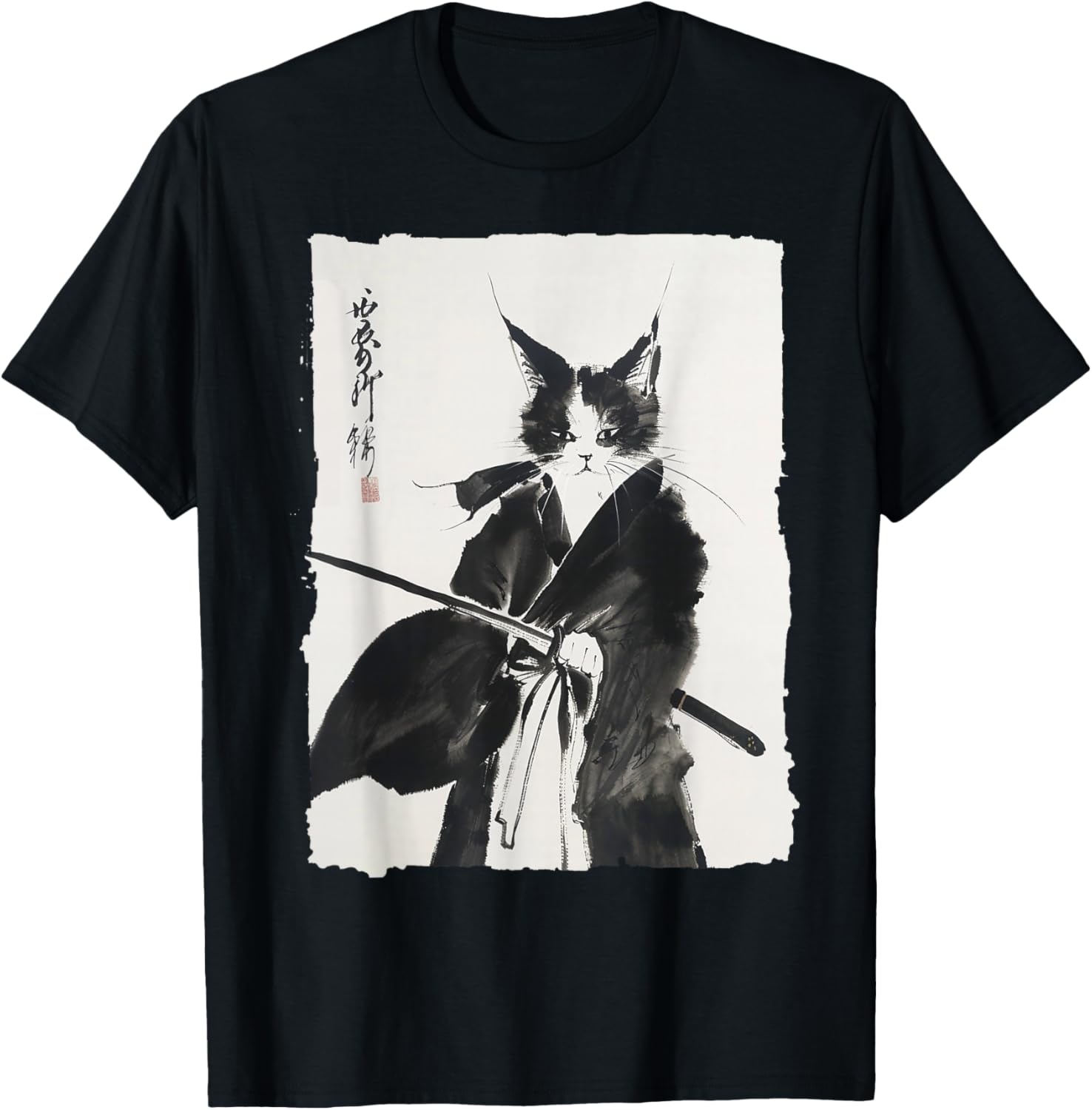 Samurai Cat Warrior Ink - Japanese Art Feline Katana