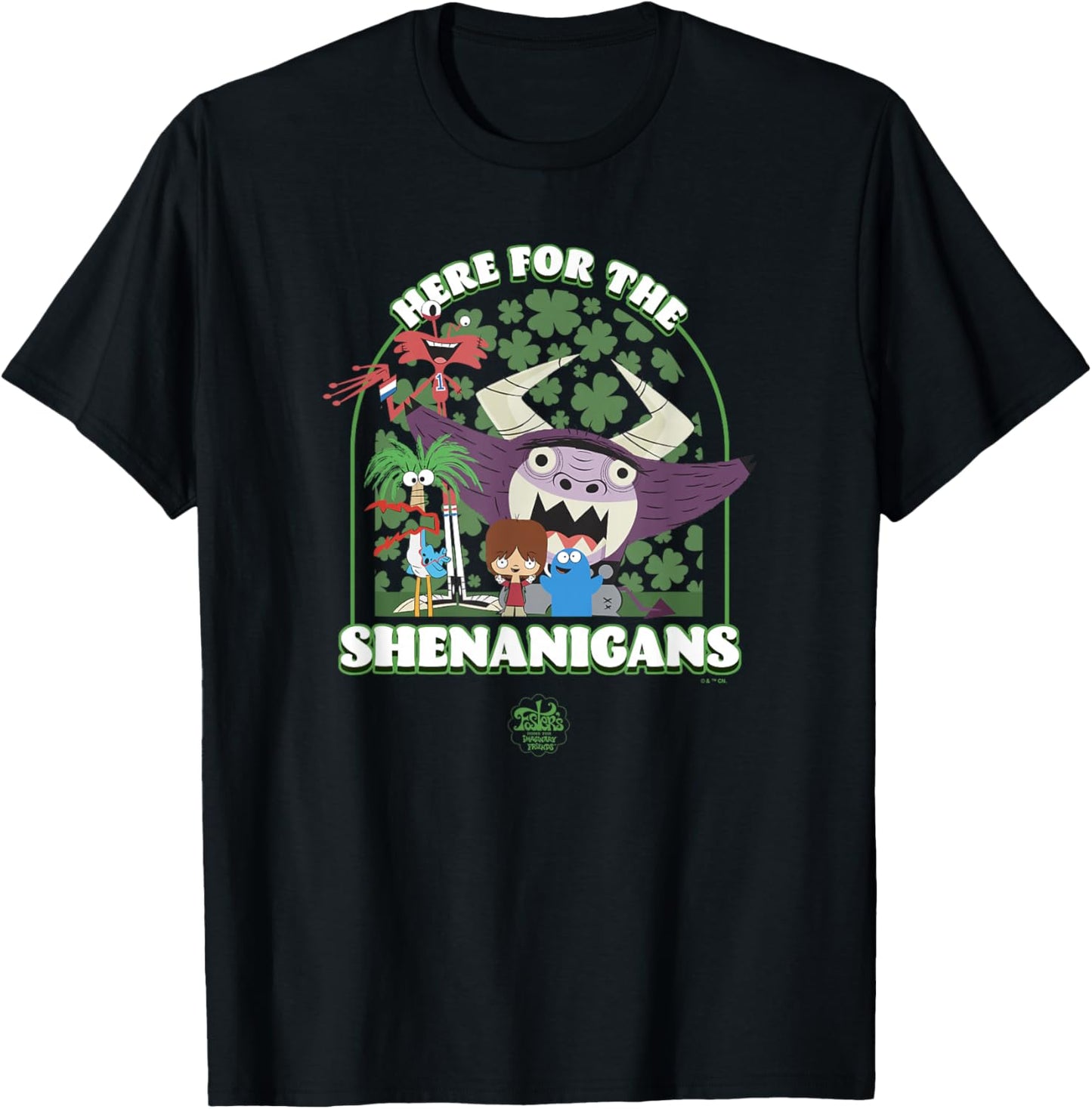 Foster's Home for Imaginary Friends St. Patrick's Day! Unisex-Adult T-Shirt - Black, Small, Short Sleeve, V-Neck, Classic Fit, Graphic, Cartoon Character