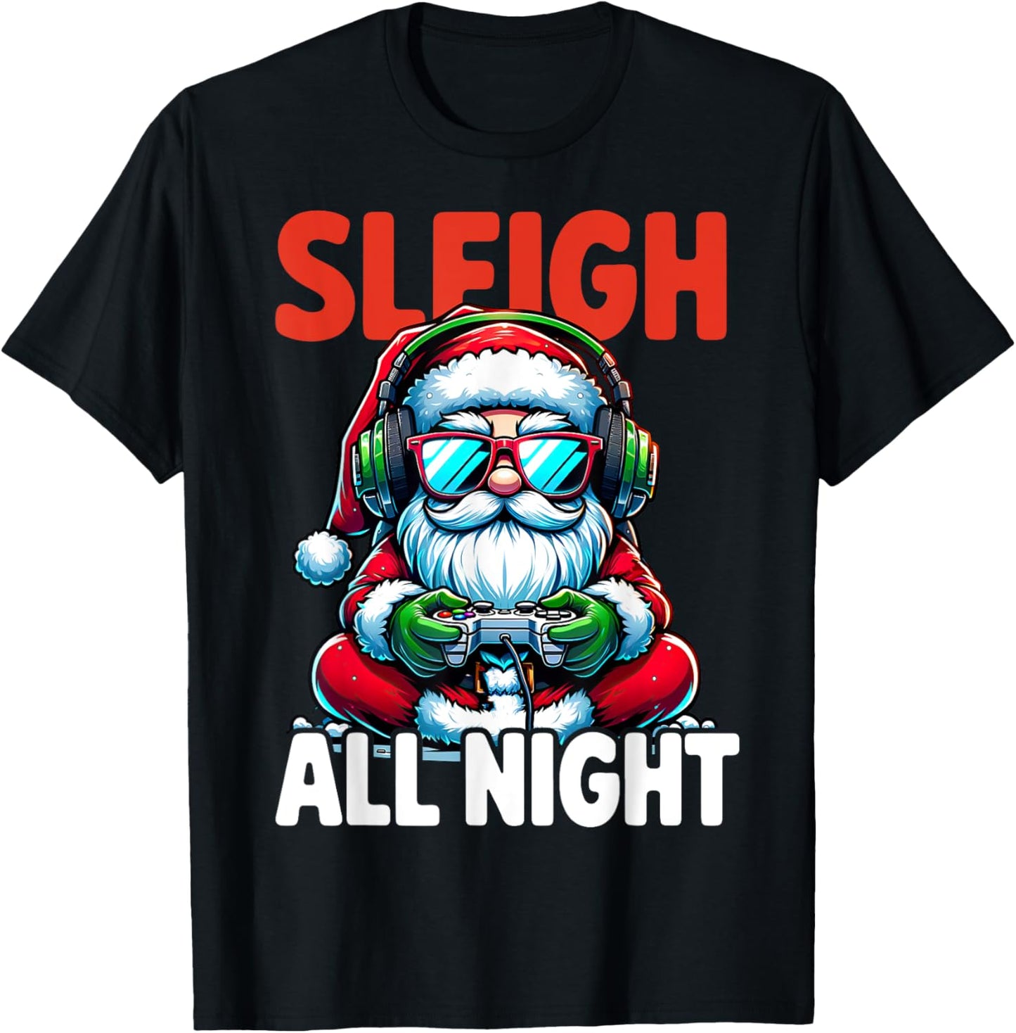 Christmas Gamer Boys Sleigh All Night Video Game Santa Xmas