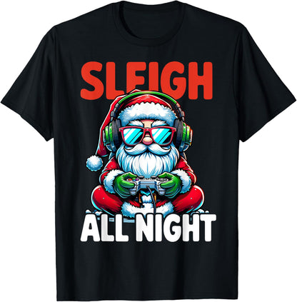 Christmas Gamer Boys Sleigh All Night Video Game Santa Xmas
