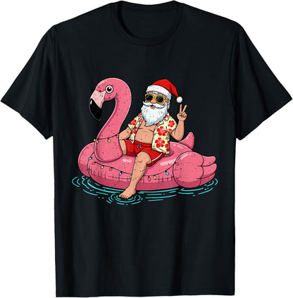 Christmas in July Shirt Santa Flamingo Float Summer Xmas