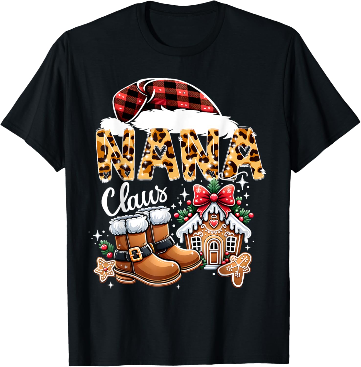 Christmas Nana Claus Grandma Leopard Buffalo Plaid Pjs Xmas