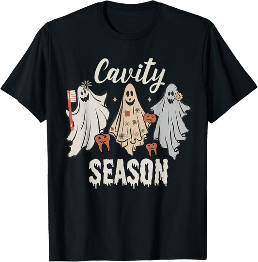Cavity Season Halloween Funny Dental Ghosts And Toothbrush T-Shirt