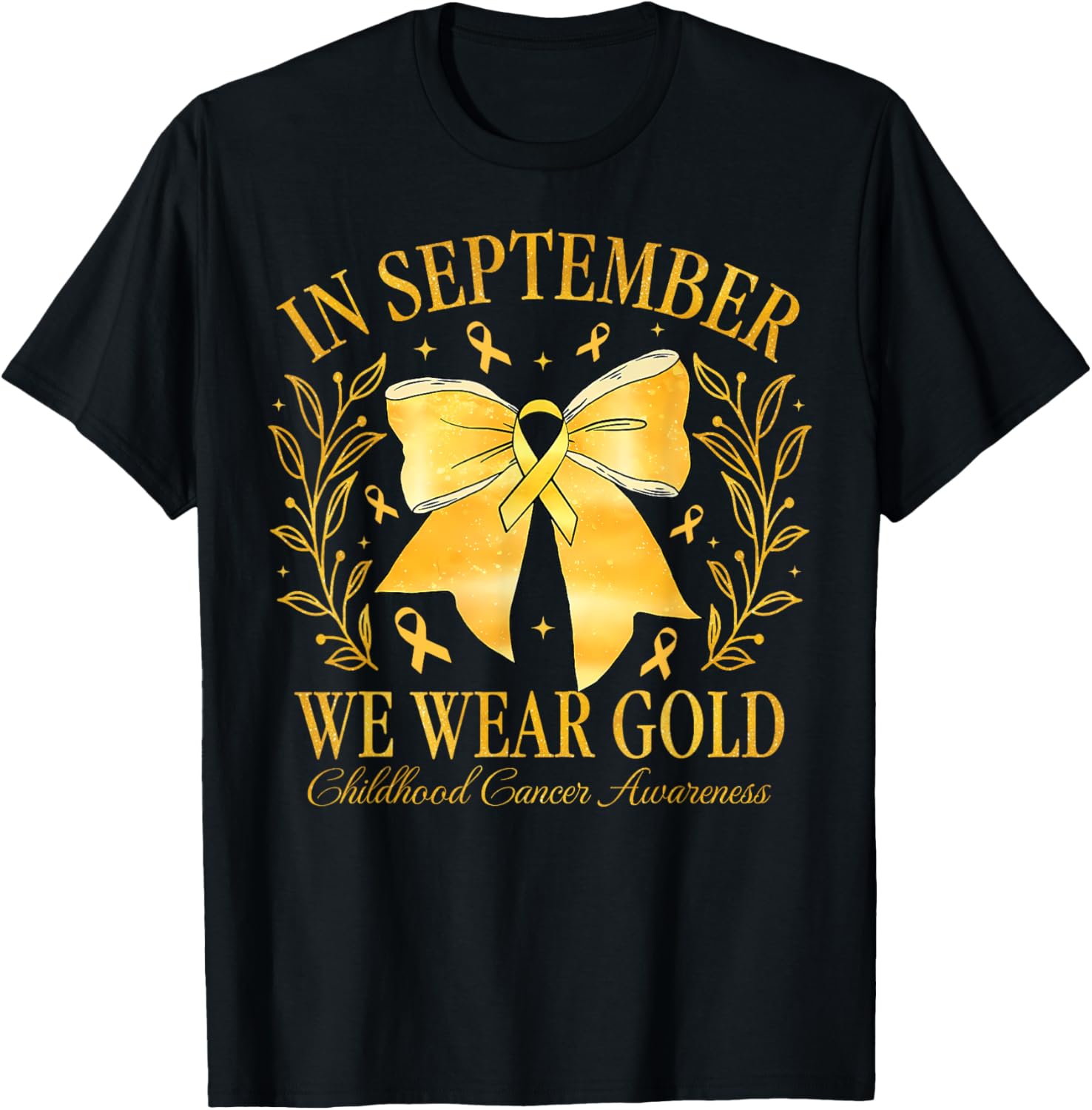 Childhood Cancer Awareness Month Gold Ribbon Coquette Bow T-Shirt